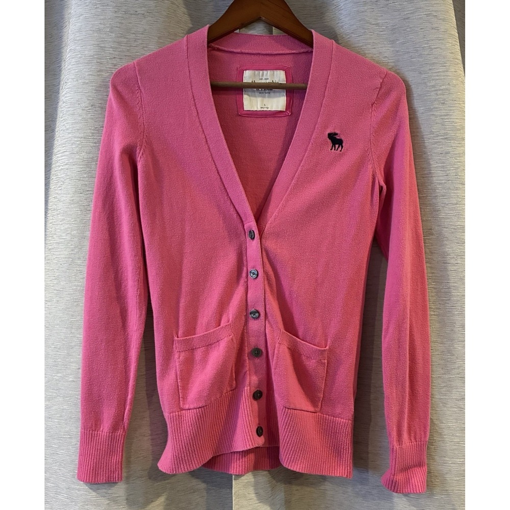 Vintage Abercrombie & Fitch Cardigan Sweater Sz S Pink Preppy‎ Grunge Y2K 2000s
